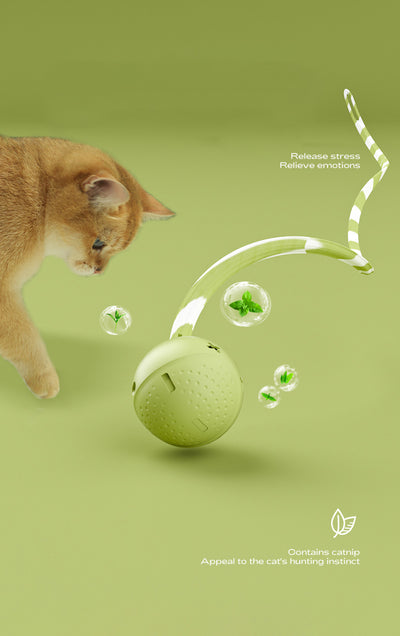 Light green interactive cat ball toy with a green and white striped flexible wand, shown with a white USB charging cable. - Image 7