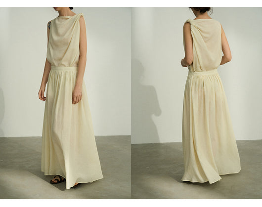 Falda Plisada Tencel Lino Efecto Desteñido con Volumen - Elegancia Moderna para Mujer - Image 31