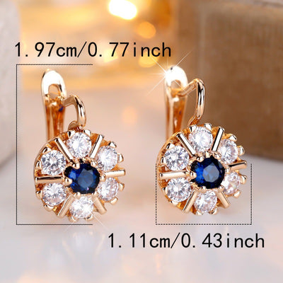 Aretes Flor de Zirconia Blanca y Zafiro Azul - Image 12