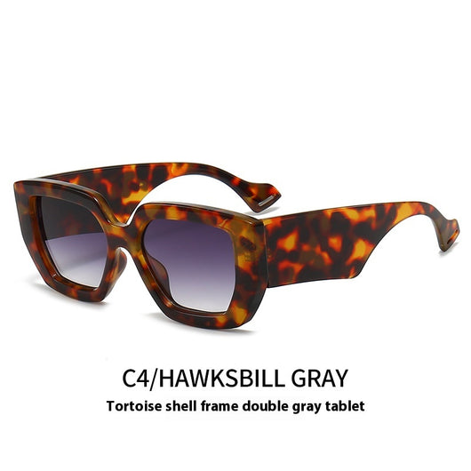 Beige square frame sunglasses with dark gray lenses, featuring a thick, fashion-forward design. - Image 10
