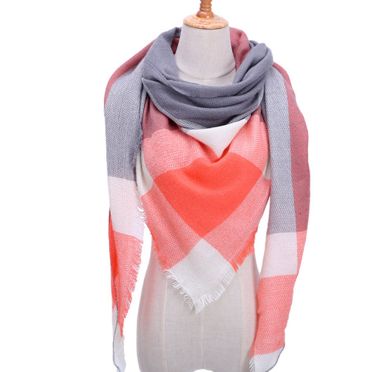 Bufanda de Cashmira Artificial Otoño Invierno Triangular Pareja Cuadros Cálida - Image 18