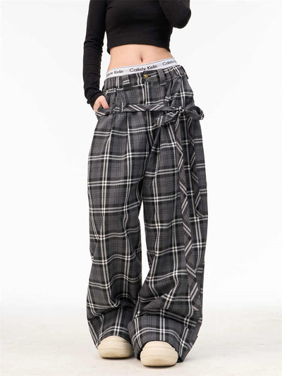 Pantalones Anchos Retro Cuadros con Cintura Elástica Estilo Americano - Image 6