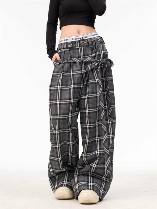 Pantalones Anchos Retro Cuadros con Cintura Elástica Estilo Americano - Image 6