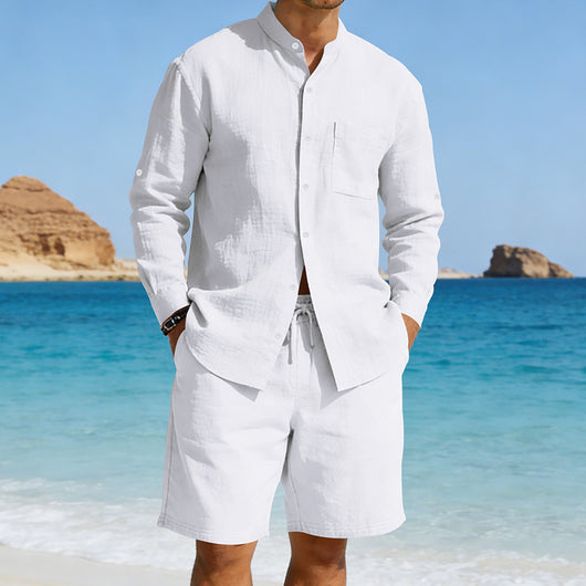 Conjunto de Camisa y Shorts de Lino para Hombre - Image 13