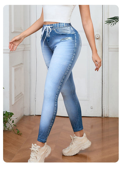 Pantalones Estampados de Cintura Alta con Cordón Europeos y Americanos - Image 9