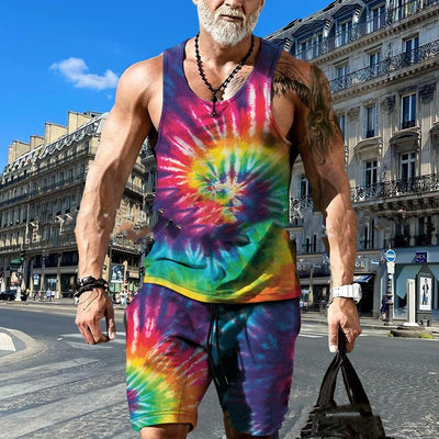 Conjunto Hip Hop Urbano: Camiseta sin Mangas Estampada + Shorts Coloridos - Image 7