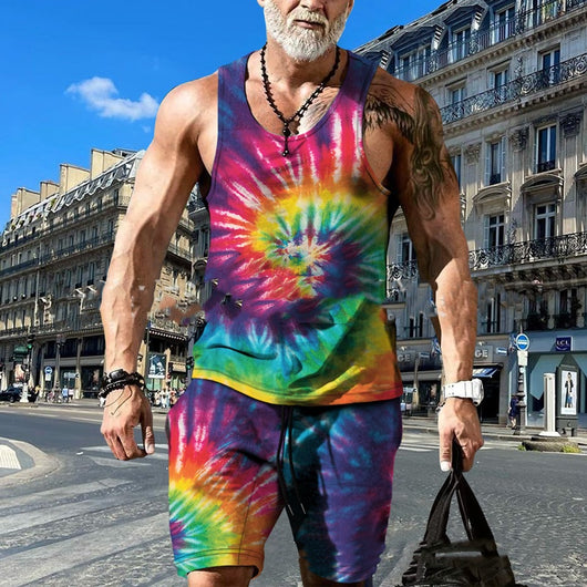 Conjunto Hip Hop Urbano: Camiseta sin Mangas Estampada + Shorts Coloridos - Image 7