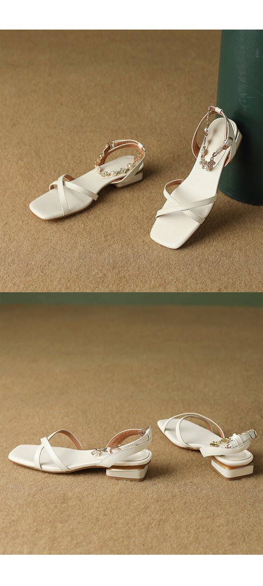 Sandalias de Cuero con Punta Cuadrada y Tira Ajustable - Talón Bajo Talla Grande y Pequeña - Image 15