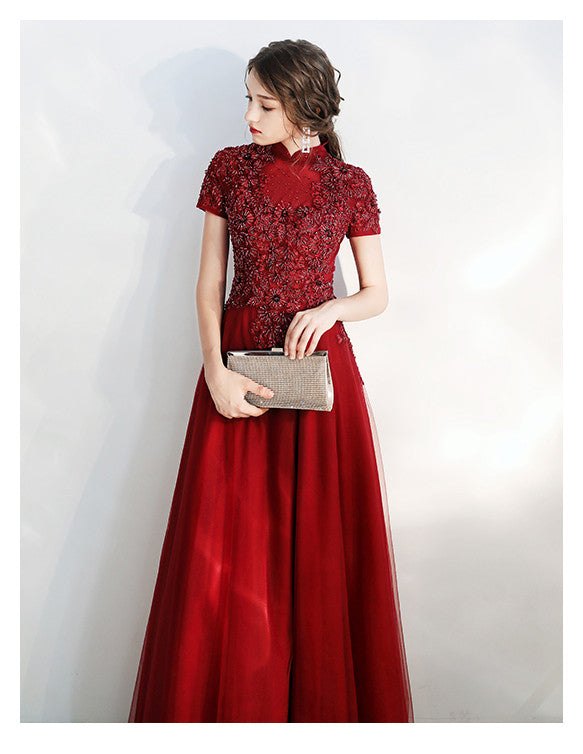 Blusa de Manga Larga Vino para Banquetes y Eventos