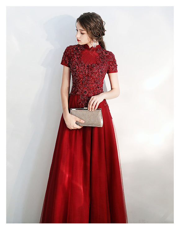Blusa de Manga Larga Vino para Banquetes y Eventos