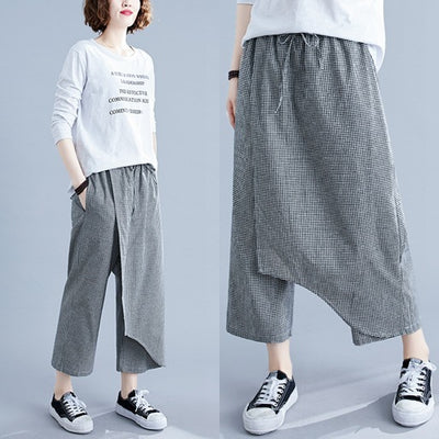 Pantalones Casuales Talla Grande en Algodón y Lino a Cuadros - Image 13