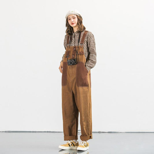Pantalón Retro Holgado con Tirantes de Trabajo a Juego de Colores
