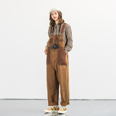Pantalón Retro Holgado con Tirantes de Trabajo a Juego de Colores