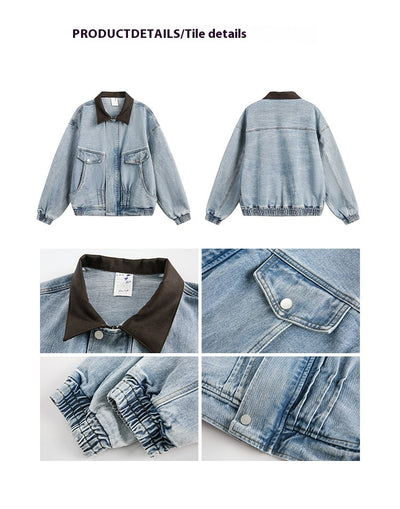 Chaqueta Denim Motociclista Holgada Deslavada para Hombre y Mujer - Image 8