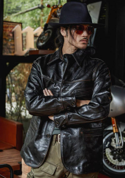 Chaqueta de Cuero Pesado Largo para Hombre - Image 14