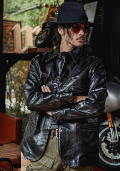 Chaqueta de Cuero Pesado Largo para Hombre - Image 14