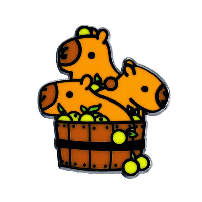 Cute capybara enamel brooch wearing a pink donut with sprinkles and "DONUT WORRY BE CAPPY" text. - Image 6