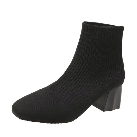 Botas Tejidas con Punta Cuadrada y Tacón Grueso - Image 6