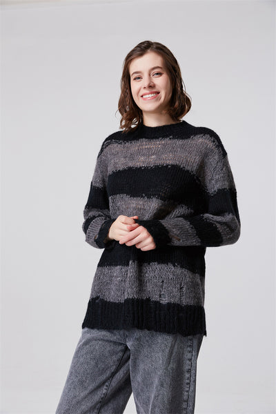 Suéter Tejido Mohair con Rasgos y Rayas para Mujer - Image 3