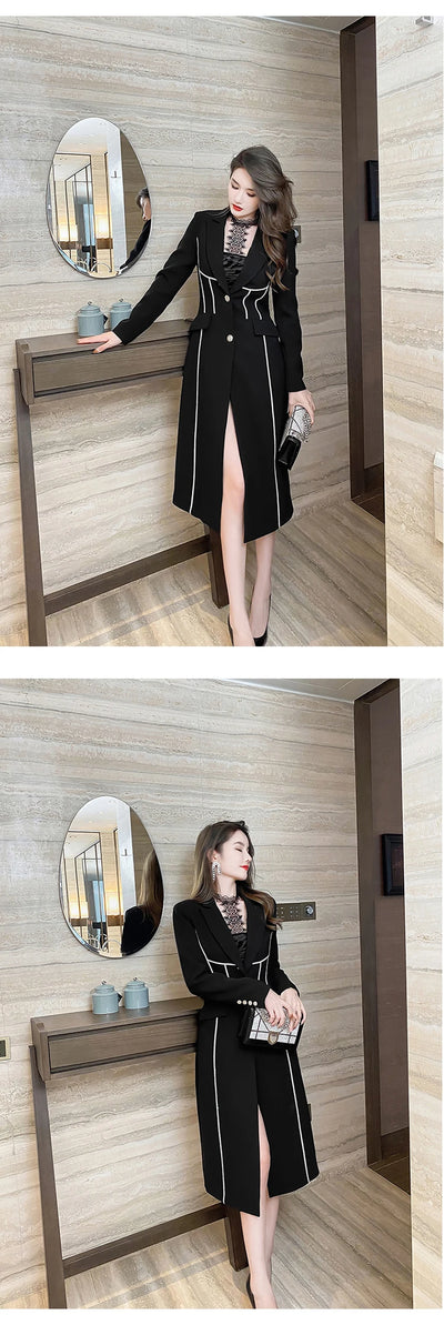 Abrigo Trinchera Negro Midi Elegante para Mujer - Image 11