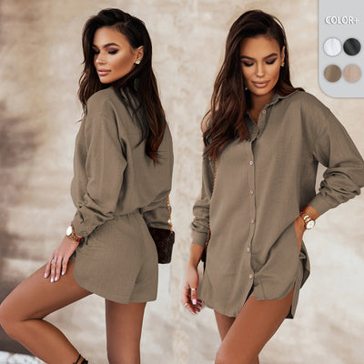 Conjunto de Camisa Manga Larga y Shorts Holgados en Algodón y Lino - Image 3