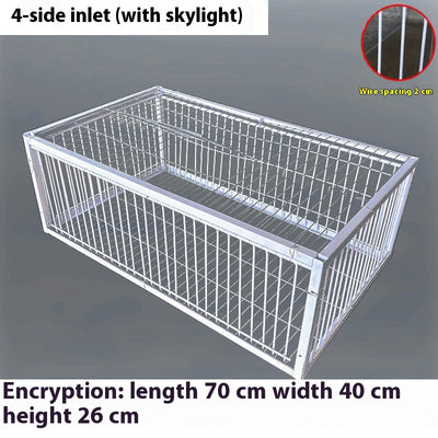 White wire pigeon cage with two side entrances and a skylight, measuring 60x40x26 cm with 2cm wire spacing. - Image 15