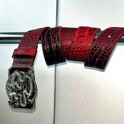 Cinturón Dragón Enrollado Año Nuevo Chino - Estilo Subcultural Negro y Rojo - Image 2