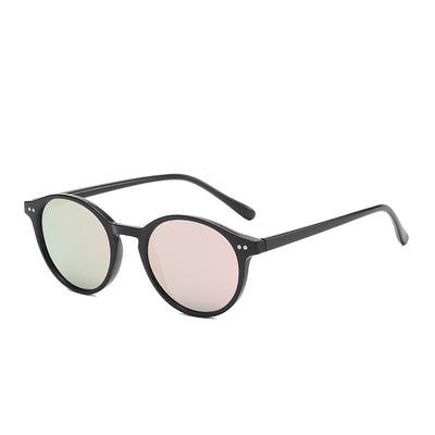 Round black full-rim sunglasses with vibrant blue polarized lenses, ideal for sun protection and fashion. - Image 19