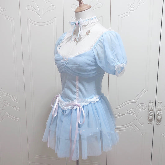 Vestido Corto con Falda Globo Cinturada - Image 11