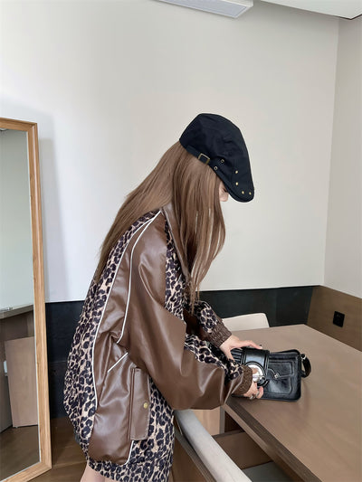 Chaqueta de Cuero PU con Detalles Leopardo - Image 9