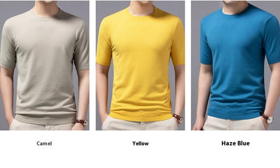Camiseta Básica de Punto Cuello Redondo Manga Corta para Hombre - Image 13