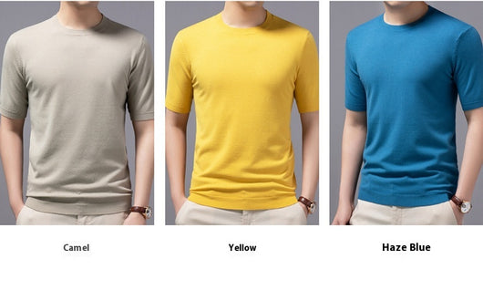 Camiseta Básica de Punto Cuello Redondo Manga Corta para Hombre - Image 13