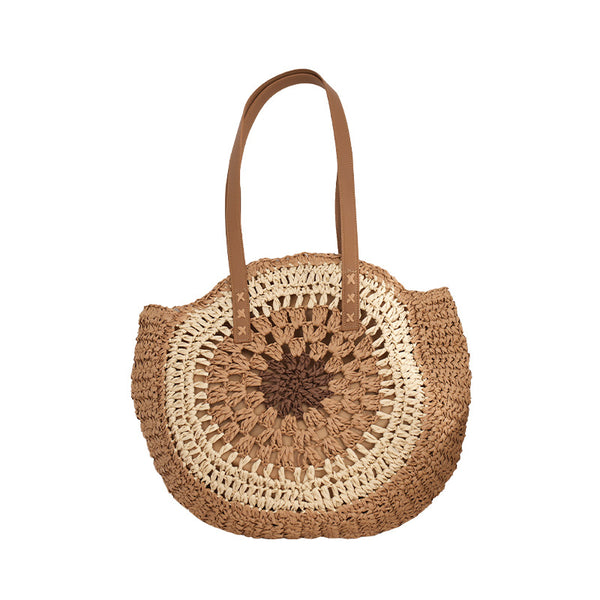 Bolso de Hombro Tejido a Mano con Diseño Multicolor - Estilo Bohemio en Paja Natural