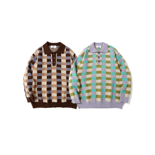 Suéter Polo Cuadros Hombre Estilo Urbano Corte Relajado - Image 11