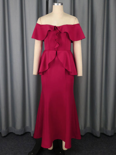 Vestido Fishtail Elegante con Volantes y Hombros Descubiertos - Image 5
