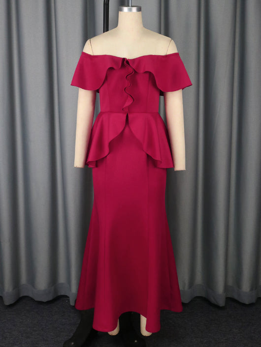 Vestido Fishtail Elegante con Volantes y Hombros Descubiertos - Image 5