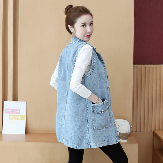 Chaleco Denim Coreano Mujer Suelto Largo sin Mangas - Image 2