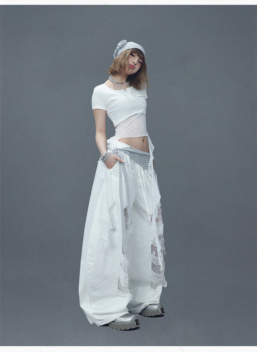 Pantalones Casuales Rotos con Parches Denim para Bailar - Image 16
