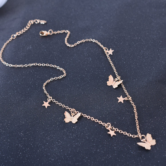 Collar Clavícula con Dije Mariposa de Metal y Borla
