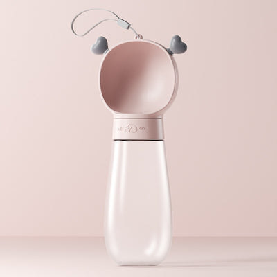 Yellow and clear portable pet water bottle with integrated drinking bowl and separate food container for walking dogs. - Image 19