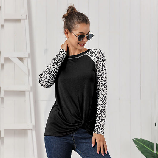 Blusa Leopardo con Mangas Largas y Dobladillo Anudado - Image 10