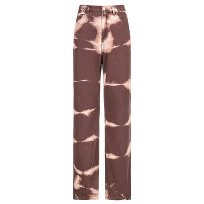 Jeans Rectos Tie Dye para Mujer con Drapeado Moderno - Image 9