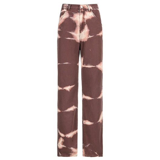 Jeans Rectos Tie Dye para Mujer con Drapeado Moderno - Image 9