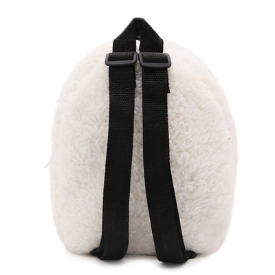 Fluffy white panda backpack for children with black ears, eyes, nose, pink cheeks, and adjustable black straps. - Image 9