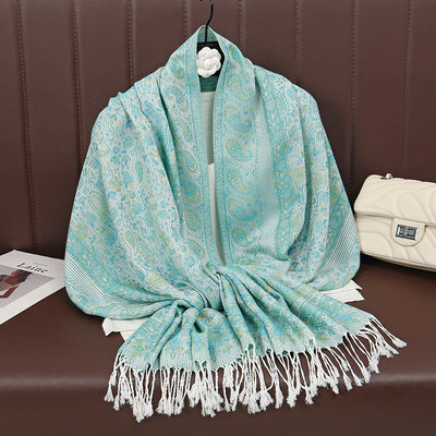 Chal de Lujo Ligero con Jacquard y Borlas de Cachemira - Image 11