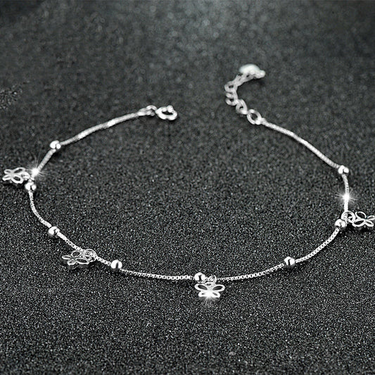 Pulsera Tobillera de Plata 925 con Mariposa Estilo Coreano