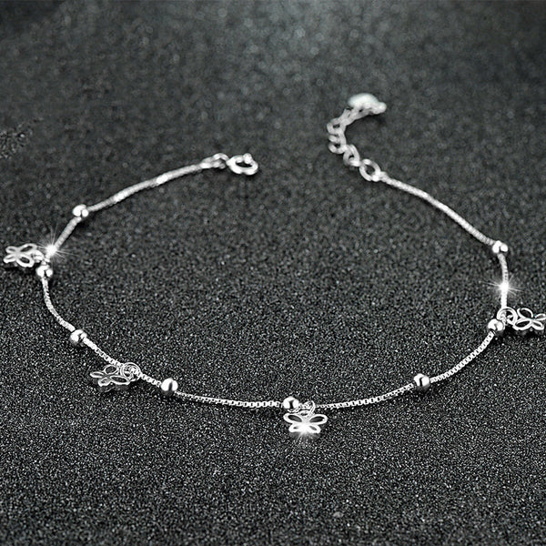 Pulsera Tobillera de Plata 925 con Mariposa Estilo Coreano