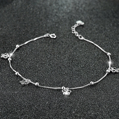 Pulsera Tobillera de Plata 925 con Mariposa Estilo Coreano