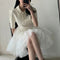 Vestido de Malla Ballet con Cintura Alta y Efecto Voluminoso
