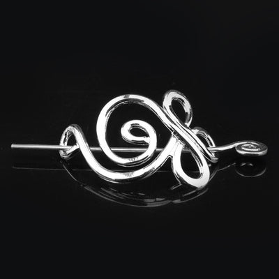 Silver metal hair clip with a retro dragon head and infinity knot design, secured by a plug-in hairpin. - Image 28